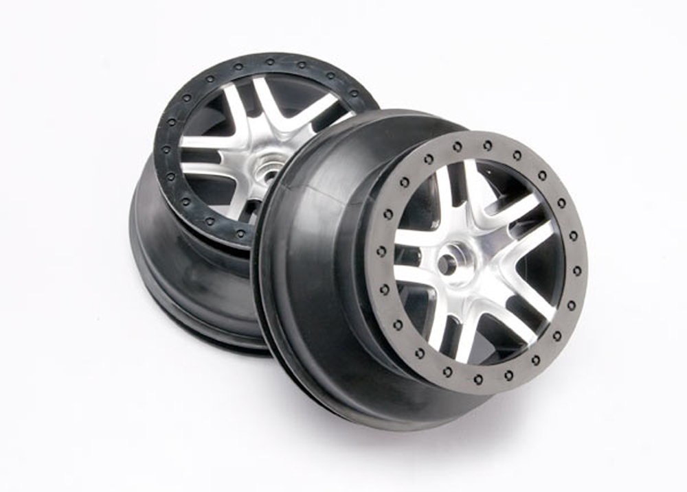 Traxxas 5876 - SCT Split-Spoke Wheels, Satin Chrome/Black, Front