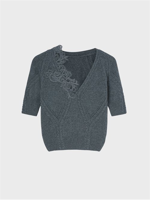 Top in wool and cashmere with oblique braid and Cornely lace ERMANNO SCERVINO | D474L503APNJG84005