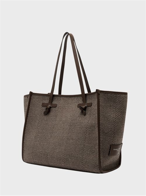 Shopping bag in herringbone wool fabric with leather trims GIANNI CHIARINI MARCELLA | BS6850SPIGADAINO