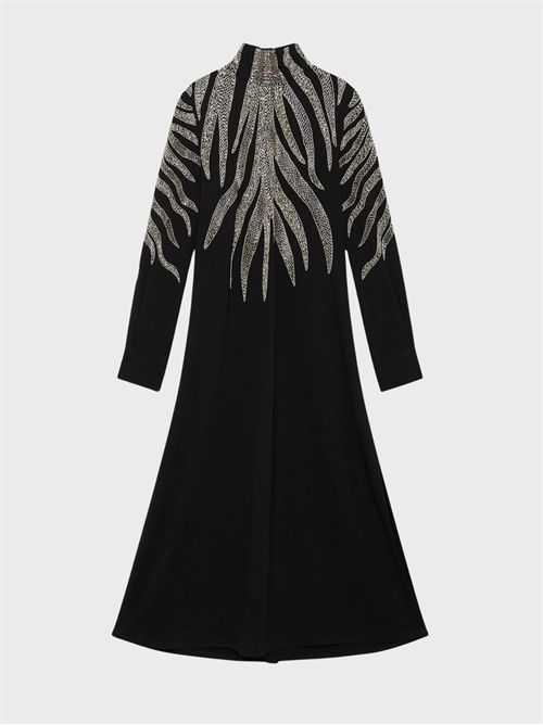 Abito lungo in cady con collo alto e ricamo zebrato MALIPARMI | JF66925064920000