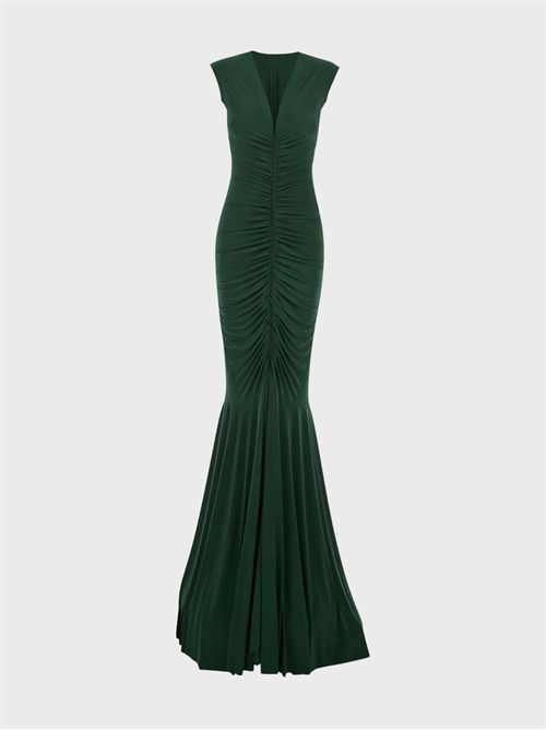 Sleeveless long gown with deep V-neck NORMA KAMALI | KK4253PLD43869DARKEMERALD