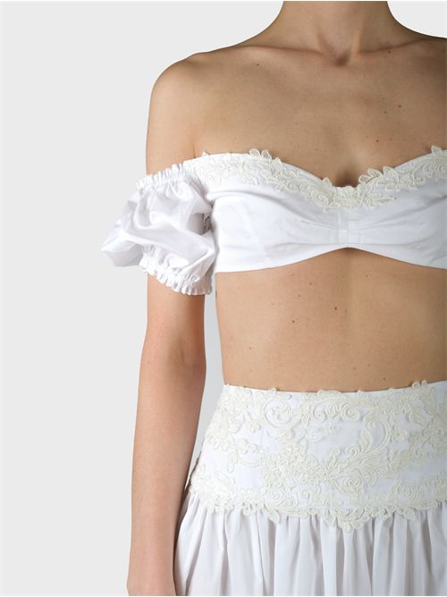 Top in cotone con scollo a cuore e dettaglio in pizzo ERMANNO SCERVINO | D464L611OVZ10601