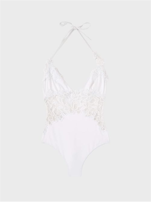 One-piece swimsuit with macramé lace inserts ERMANNO SCERVINO | D484Y316UAR10601