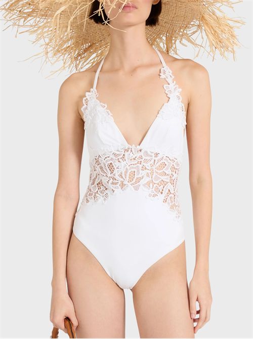 One-piece swimsuit with macramé lace inserts ERMANNO SCERVINO | D484Y316UAR10601