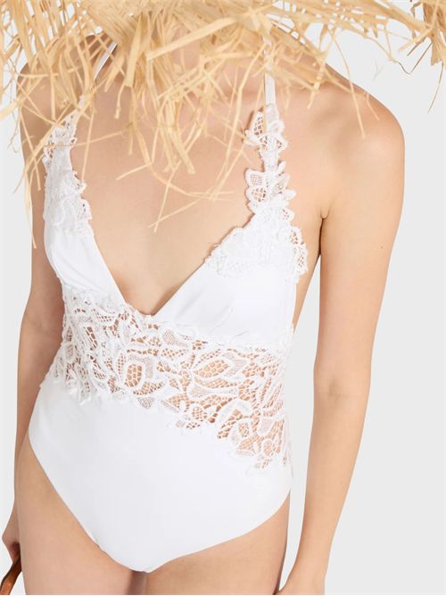 One-piece swimsuit with macramé lace inserts ERMANNO SCERVINO | D484Y316UAR10601