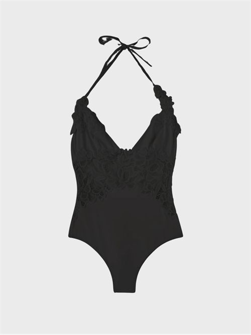 One-piece swimsuit with macramé lace inserts ERMANNO SCERVINO | D484Y316UAR95708