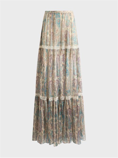 Gonna lunga in seta con motivo Paisley e balze in pizzo ETRO | WRFA018399SA1N8X0804