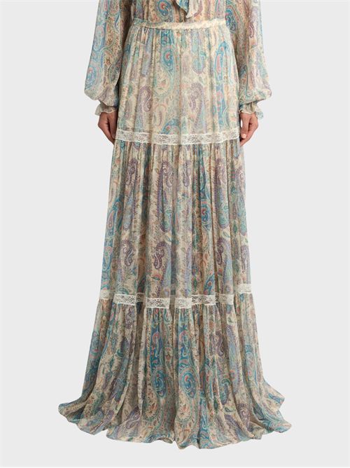 Gonna lunga in seta con motivo Paisley e balze in pizzo ETRO | WRFA018399SA1N8X0804