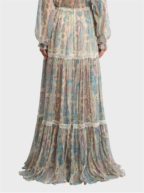 Gonna lunga in seta con motivo Paisley e balze in pizzo ETRO | WRFA018399SA1N8X0804