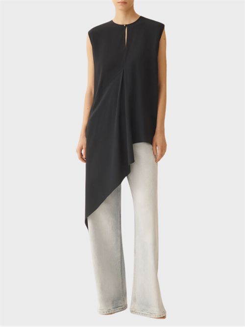 Asymmetric silk blend crepe de chine top with plexiglass detail FABIANA FILIPPI | TPD266F288D9435146