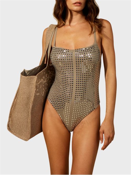 Microfiber one-piece swimsuit with studs FISICO | MC07BPF0403