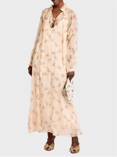 Long silk chiffon dress with Farfalla print LA DOUBLE J | DRE1061SIL024FAR08WH09