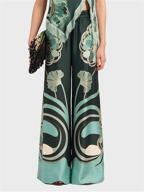 Pantaloni palazzo in twill di seta con stampa tulipani LA DOUBLE J | TRO0026SIL001BTU01GR03