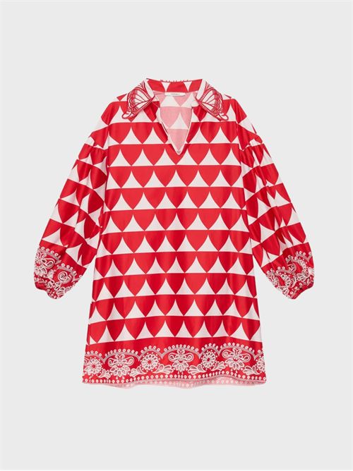 Abito corto in popeline di cotone con ricamo e stampa optical MALIPARMI | JF669415216B3036