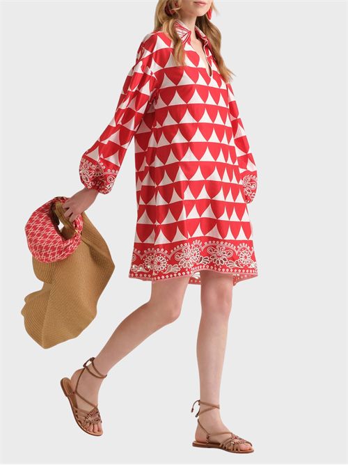 Abito corto in popeline di cotone con ricamo e stampa optical MALIPARMI | JF669415216B3036