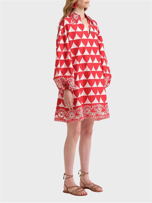 Abito corto in popeline di cotone con ricamo e stampa optical MALIPARMI | JF669415216B3036