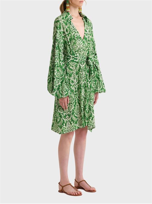 Abito al ginocchio in viscosa con stampa Ikat e fusciacca MALIPARMI | JF672050671D6092