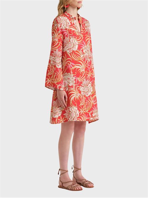 Abito caftano in twill di seta stampato con collo coreana MALIPARMI | JF679831027B3040