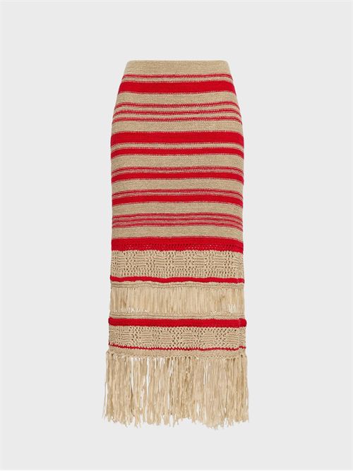 Gonna midi artigianale con intrecci e frange in fettuccia MALIPARMI | JG66767821411B30