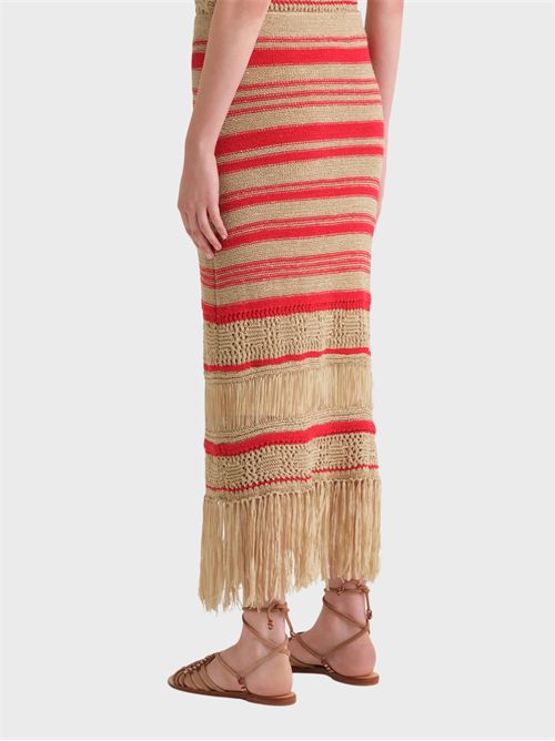 Gonna midi artigianale con intrecci e frange in fettuccia MALIPARMI | JG66767821411B30