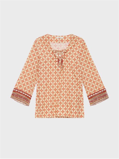 Casacca in cotone con scollo a V, coulisse e ricami artigianali MALIPARMI | JM557615215B3111