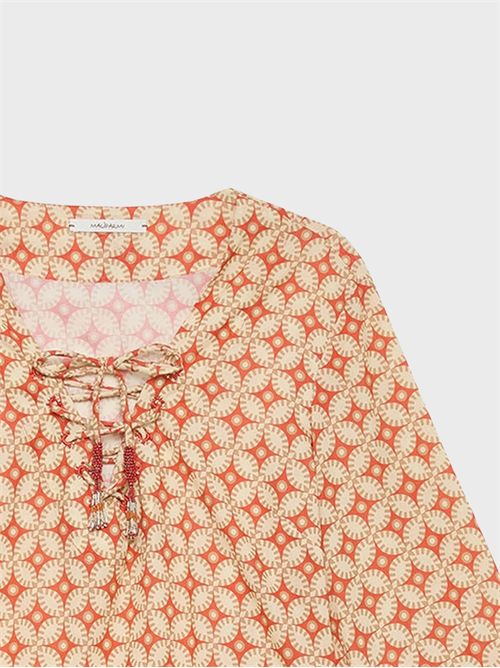 Casacca in cotone con scollo a V, coulisse e ricami artigianali MALIPARMI | JM557615215B3111