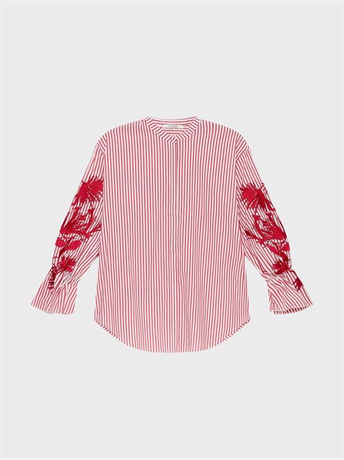 Camicia in popeline stretch con collo guru e ricamo ramage MALIPARMI | JM55851522230B10