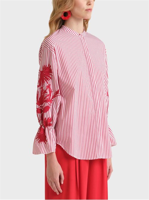 Camicia in popeline stretch con collo guru e ricamo ramage MALIPARMI | JM55851522230B10