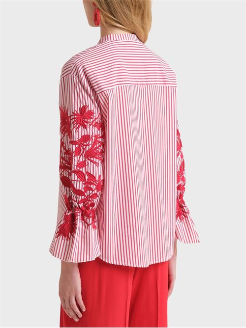 Camicia in popeline stretch con collo guru e ricamo ramage MALIPARMI | JM55851522230B10