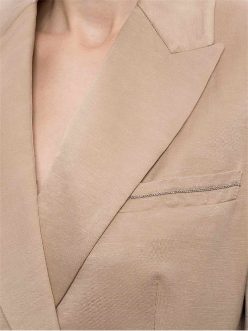 Slim fit double-breasted blazer in viscose and linen twill PESERICO | A01214D01926146