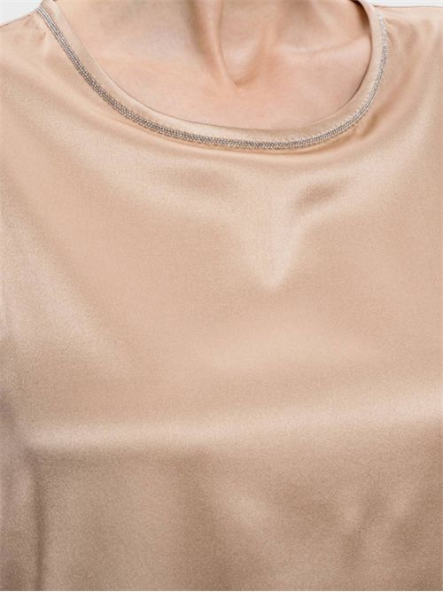 Flared stretch silk satin top with light-point detail PESERICO | A08893D02372246