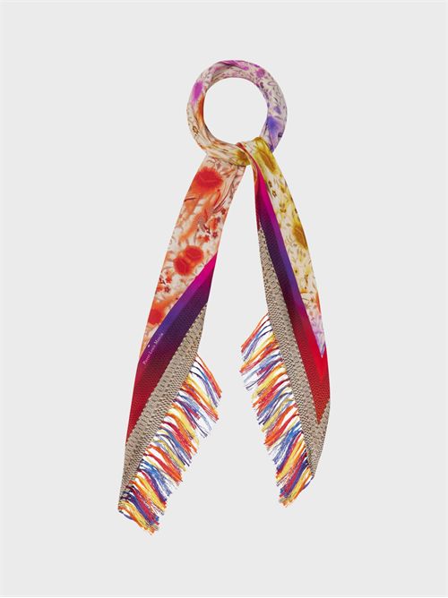 Silk scarf with multicolor floral motifs and vibrant fringes PIERRE-LOUIS MASCIA | 100X100RPF517554