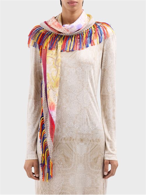 Silk scarf with multicolor floral motifs and vibrant fringes PIERRE-LOUIS MASCIA | 100X100RPF517554