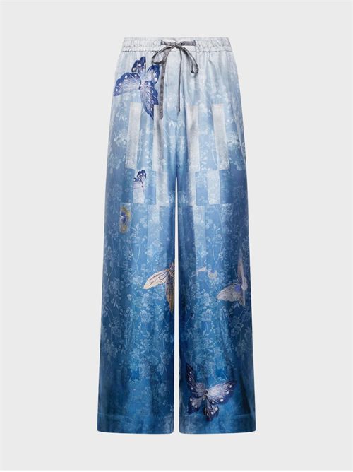 Pantaloni palazzo in seta con motivo farfalle PIERRE-LOUIS MASCIA | PT11094518116