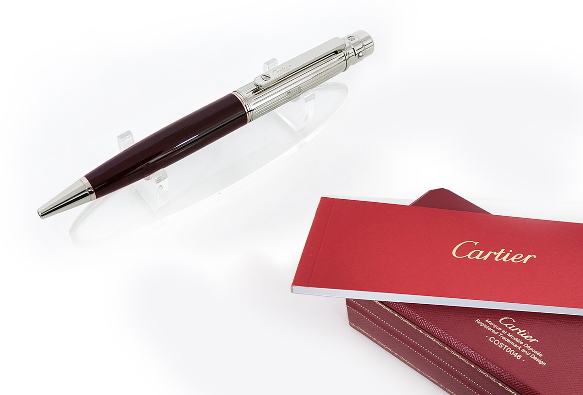 Santos De Cartier "Burgundy Composite Body With Silver Cap" Ballpoint Pen Refurbished