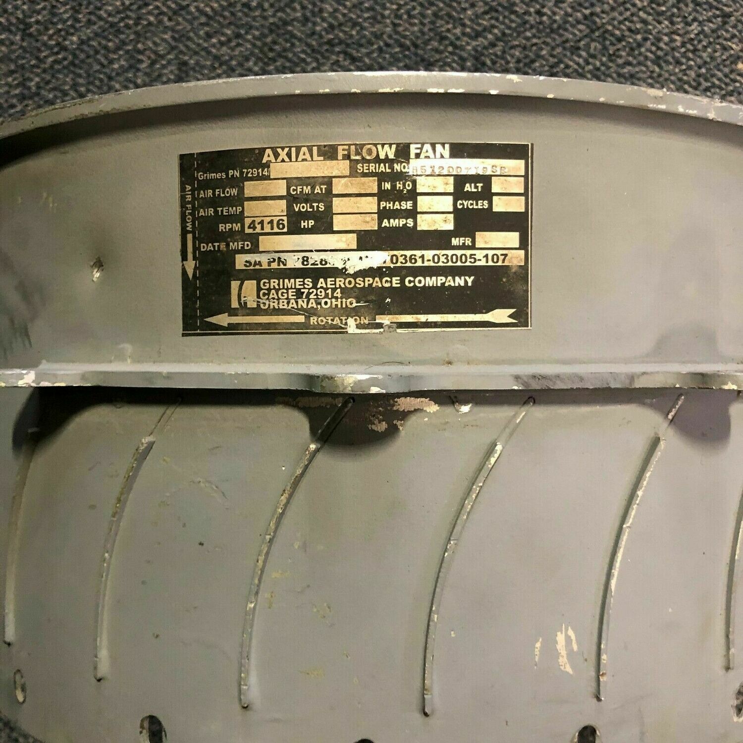 VANEAXIAL FLOW FAN CABIN PRESSURIZER GRIMES AEROSPACE UH60 HELICOPTER