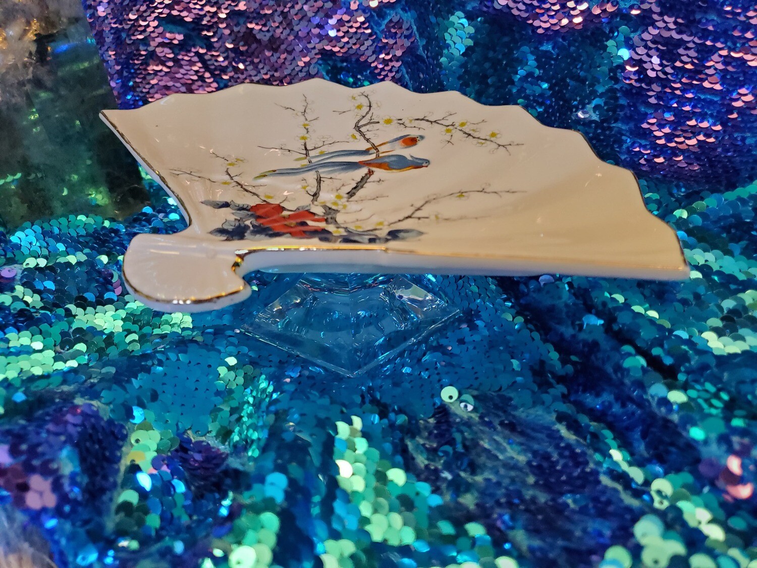 Large Sage crystal bowl holder antique dish what not 8 Store Star