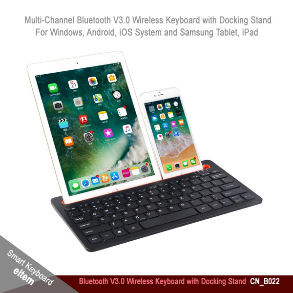 Multi Channel Bluetooth Wireless Keyboard with Docking Stand