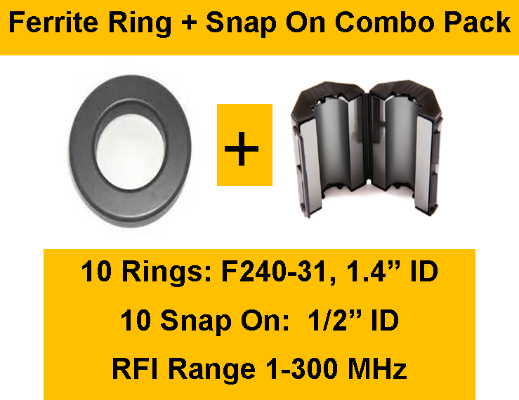 Ferrite Ring and Snap On Combo Pack 10 Rings (1.4" ID) + 10 Snap On