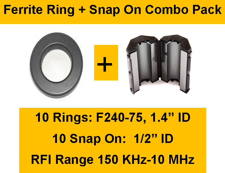 Ferrite Ring and Snap On Combo Pack 10 Rings (1.4" ID) + 10 Snap On