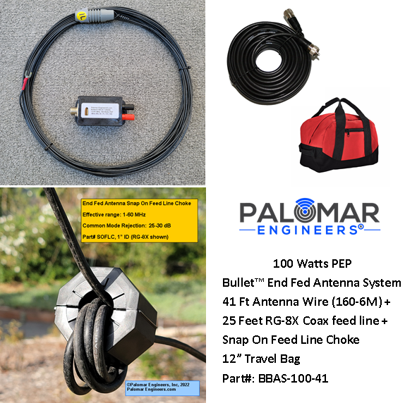 BULLET Antenna System in a Bag, 406 meters, 100 watts, feed line choke