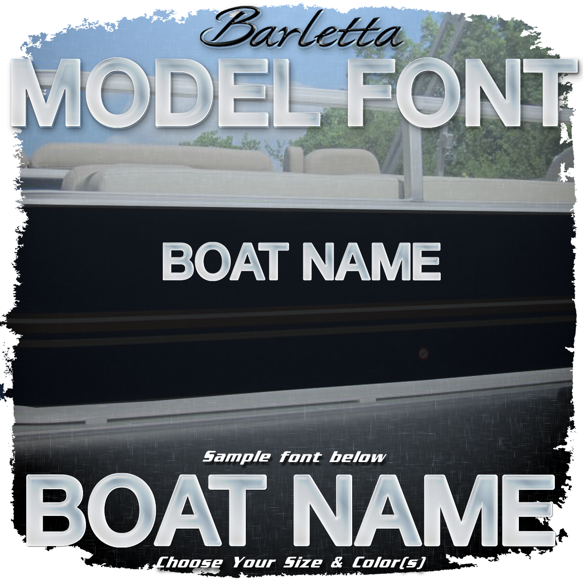Domed Boat Name in the Barletta Model Font v1, Choose Your Own Colors