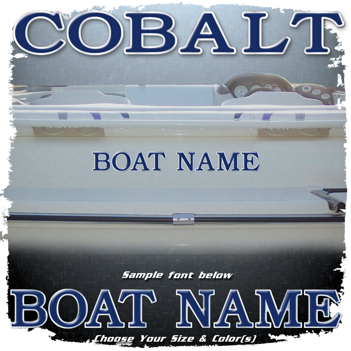 Domed Boat Name in the Cobalt Font