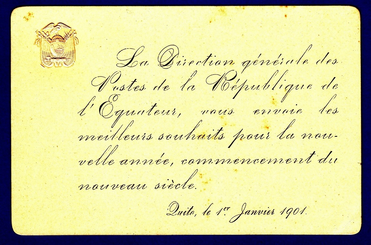 ECUADOR official New Year greeting card 1901 from the post ...