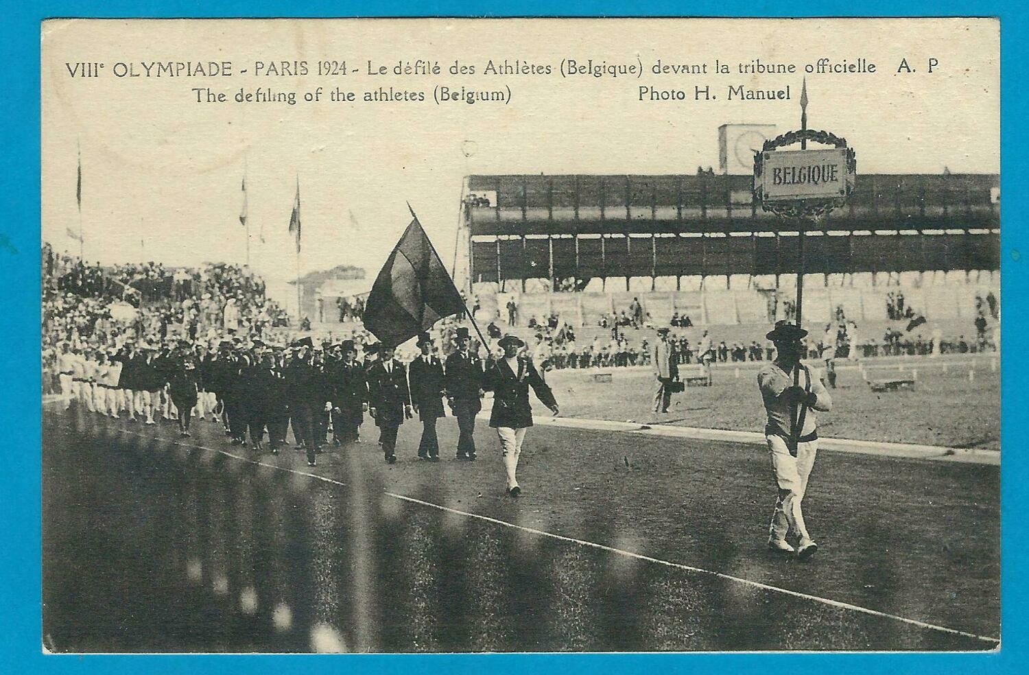 OLYMPIADE 1924 Parijs prentbriefkaart défilé Belgische delegatie