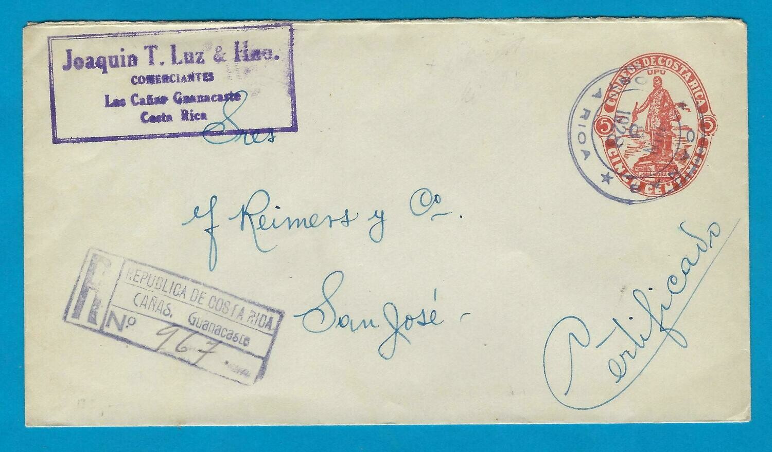 COSTA RICA R envelope 1928 Cañas to San José online shop Stamps and
