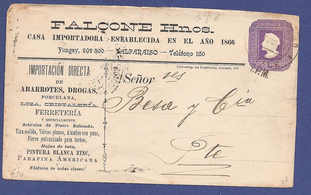 CHILE illustrated postal envelope 1917 (?) Valparaiso online shop