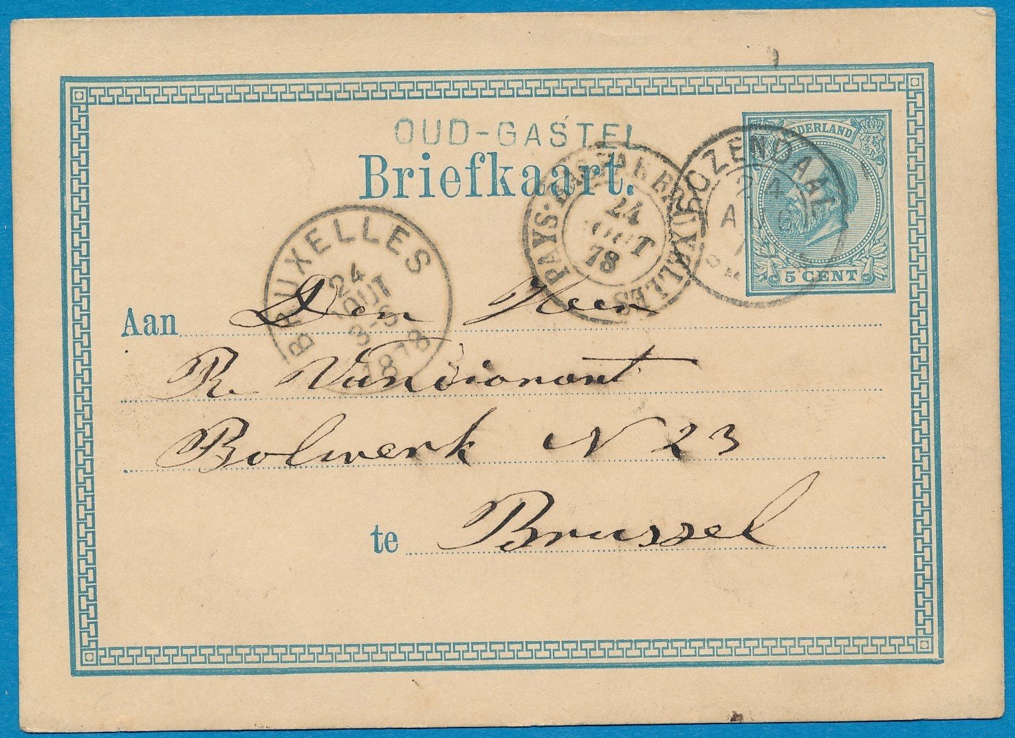 NEDERLAND briefkaart 1878 OudGastel naar België Store Stamps and