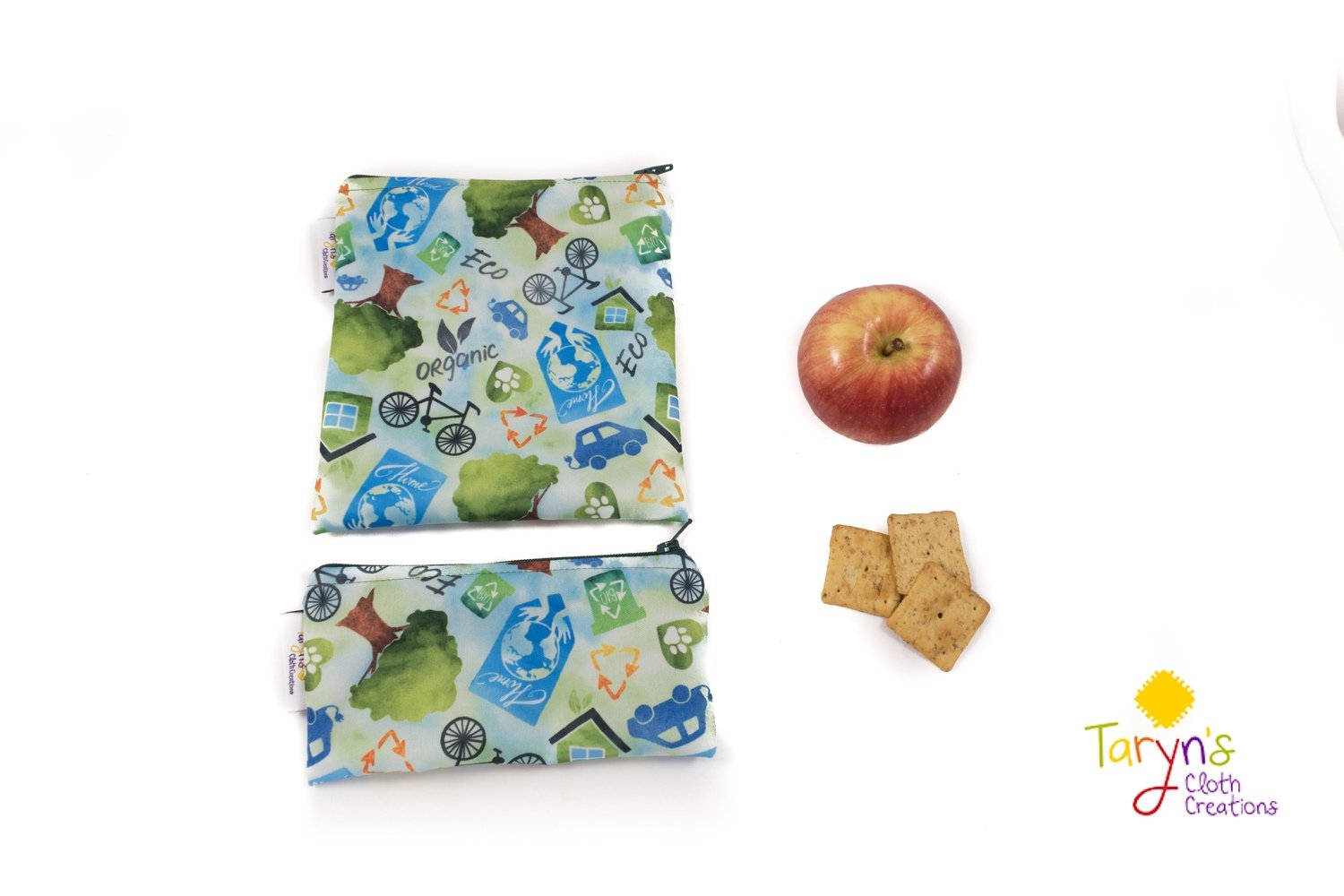 Reusable Snack and Sandwich Bag Set Recycling Print
