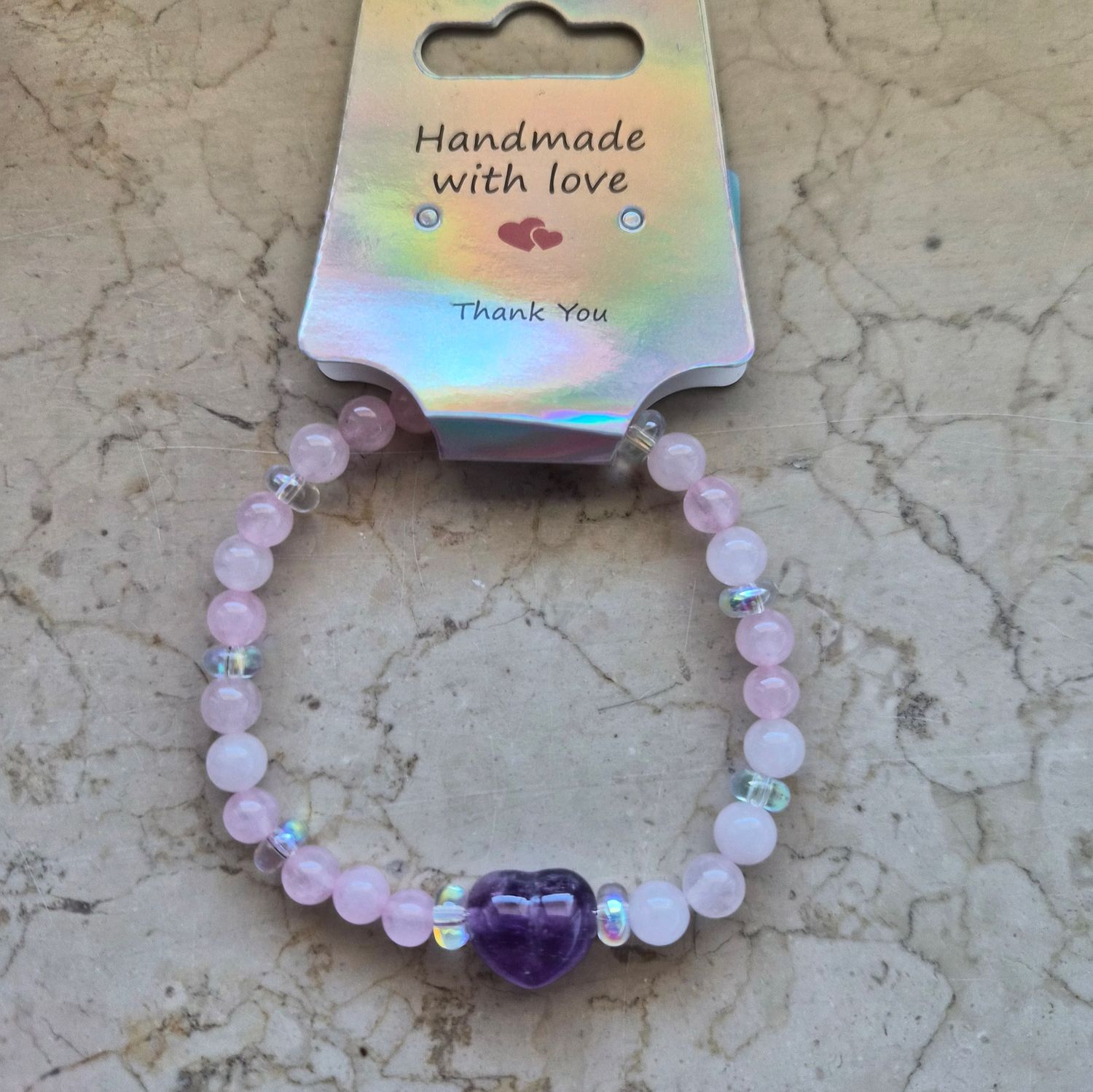 Armband Rosenquarz &amp; Amethyst &amp; Auraquarz